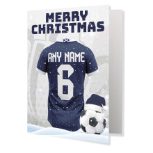 Personalised Football Christmas Card, Custom Jersey Name and Number, A5 With Festive