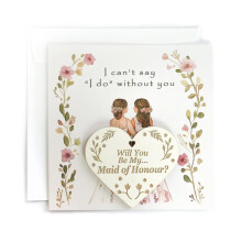 Will You Be My Maid of Honour Card with Envelope and Wooden Heart Keepsake – Elegant