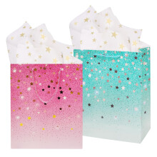 2Pcs Gift Bag 2 Colors Paper Party BagEquipped with 2 Pcs of ExquisiteTissue,Size:23