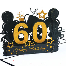 scicent 60th Birthday Card for Women & Men - Pop Up Birthday Card with Message, Golde