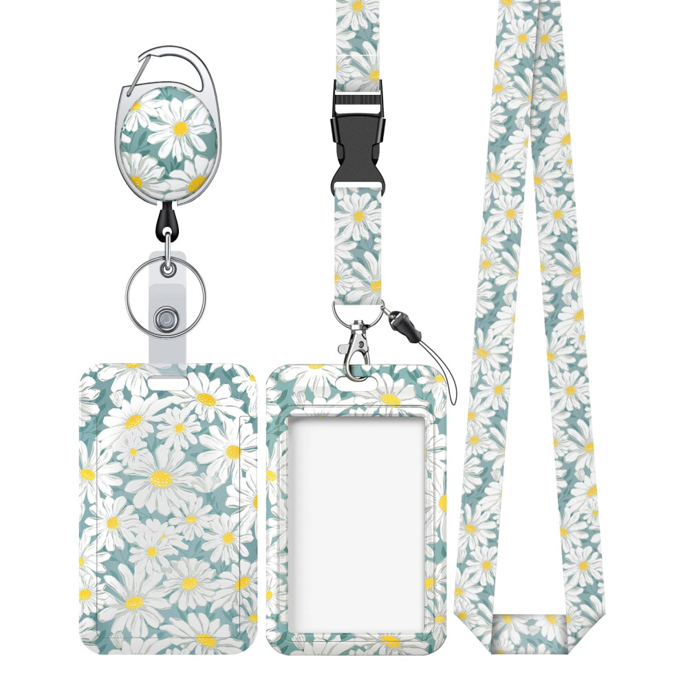 Photos - Other Office Equipment Uniclife Flower Slide ID Holder Daisy-Green Plastic Case Retractable Badge Reel Carab