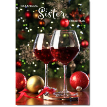 doodlecards Sister Christmas Card Red Wine Large A4 Size Christmas Card for Sister wi