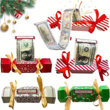Pryzoq Christmas Money Gift Box Set, DIY Money Holder Crackers with Pull Tab, Red and