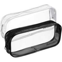 Surcotto Clear Transparent Pencil Case, 2PCS See Through, 22x4x9 cm, Black & White |