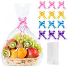 Large Cellophane Bags for Hampers with Pull Bows, 12Pcs (70CMx52CM/27.6 x 20.5 inches) Clear Cellophane Wrap Bags for Gift Baskets Hamper Making East