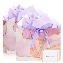 Mifferer Gift Bags for Present, 2 Pack Medium Gift Bag with 2 Wrappers and 2 Cards, P