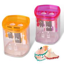 2 Pcs Pencil Sharpener with Container, Dual Holes (8mm - 8mm) Pencil sharpeners for Kids, Adults,School, Home and Office