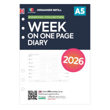 2026 A5 size week on one pages organiser diary refill insert | January 2026 – Decembe