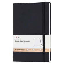SUIN A5 Notebook Hardback, 200 Pages Lined Paper, Faux Leather Journal for Men & Women, Black Notebook with Elastic Strap, Ribbon Marker & Inner Pock