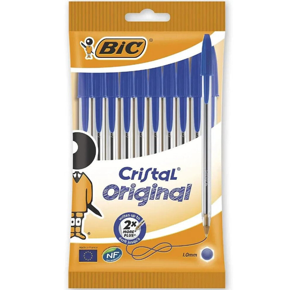 Bic Cristal Original Ballpoint Pens, Smudge-Free With Medium Point, Ideal For Office And School, Pack Of 8 (Cristal Original Ink (1.0Mm)) Blue