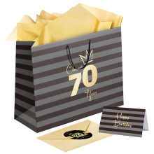 Sumerk 1 PC 13" Large Gift Bag with Card Stickers and Tissue Paper 70th Birthday Bag