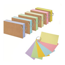 LAWALEISHE 6 Pack 300PCS Flash Cards, A7(12.7x7.6cm) Ruled Index Cards Revision Card with 6 Binder Rings, Kraft Paper Notecards Lined Index Card