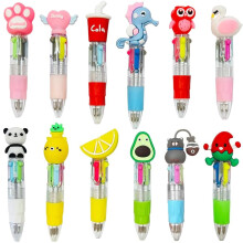 XYUXWLG Multicoloured Pens, 12 PCS Pens for Kids 4-Color Fun Cartoon Mini Retractable