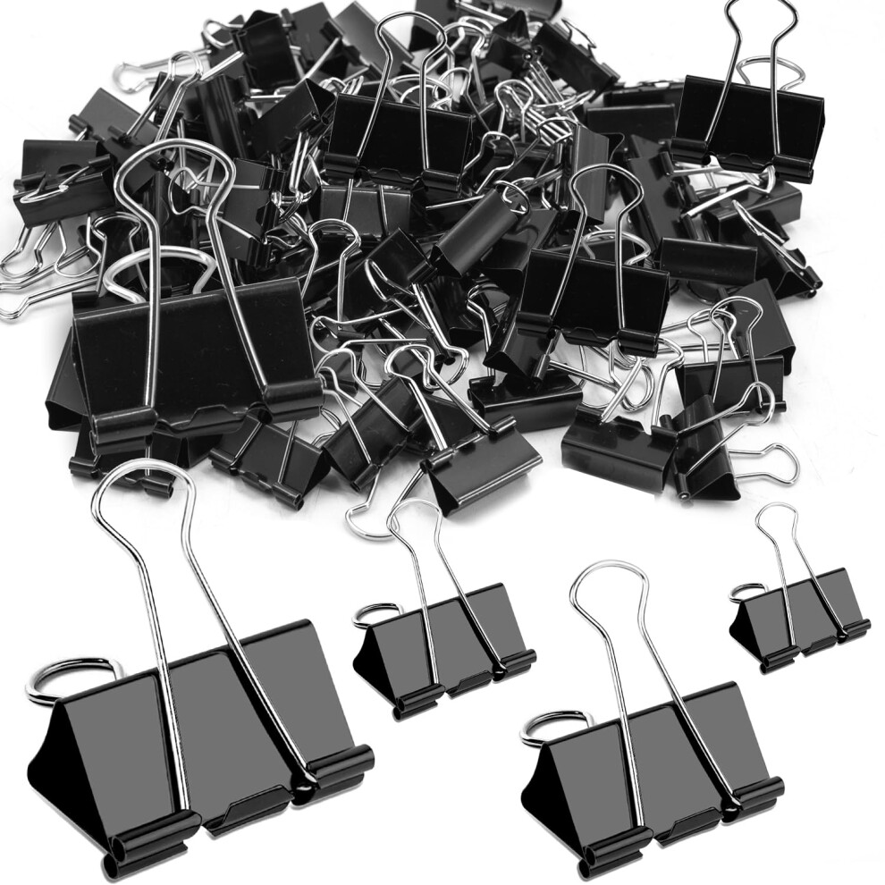 100Pcs Bulldog Clips, 15Mm 19Mm 25Mm 41Mm Assorted Size Paper Clips, Metal Foldback Clips 5051227170064