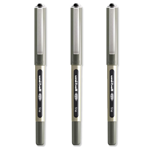 Uni-Ball Set of 3 Rollerball Pens – Plain Ball – Black