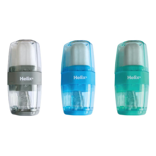 Helix Duo Pencil Sharpener and Eraser - One Hole Sharpener - Protective Cover For Era