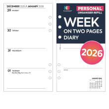 2026 Week on two pages diary refill insert | January 2026 – December 2026 | COMPATIBL