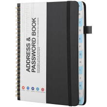 Thboxes Password Book & Address Book with Alphabetical Tabs, Black Spiral Telephone Book 100gsm Paper for Password and Address Management, 128 Pages