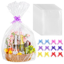 12 PCS Extra Large Cellophane Bags for Hampers, 30"X40" Easter Hamper Wrapping Cellophane Hampers Cellophane Wrap and Bow for Gift Basket Hamper Kit