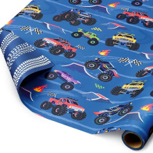 WERNNSAI Monster Truck Wrapping Paper - 1 Roll Race Car Birthday Wrapping Paper for K