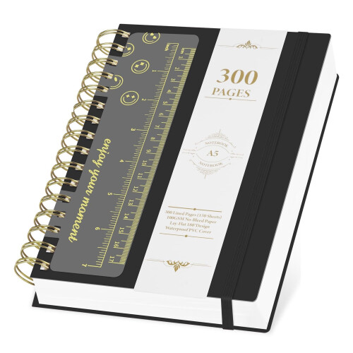 AOOSU A5 Spiral Notebook, Wirebound Notebooks 300 Pages/150 Sheets with Pocket Hardco