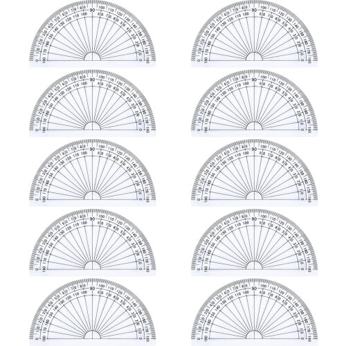 Plastic Protractor for Angle Measurement Student Math 180 Degrees, 4 Inches, Clear, 10 Pack