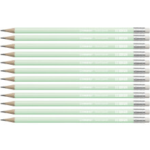 STABILO Swano Pastel - Graphite Pencil with Eraser - Pack of 12 - Green - Degree HB