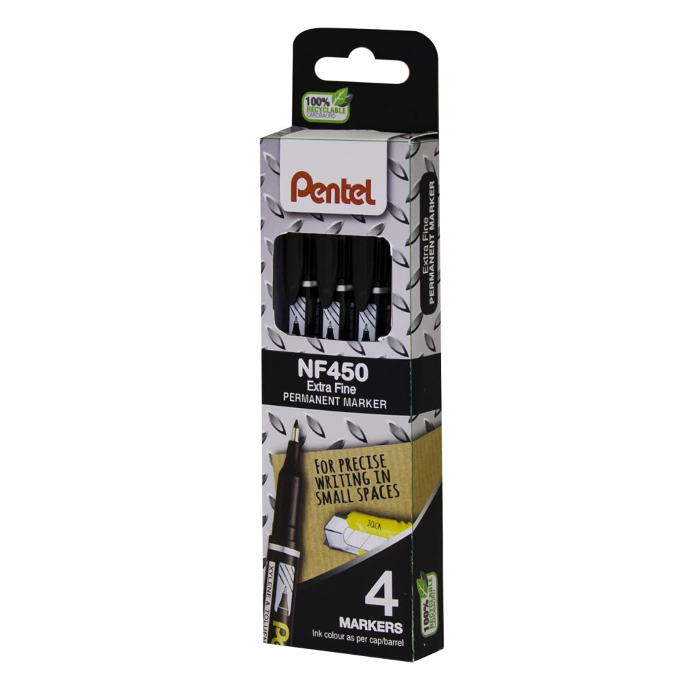 Pentel Extra Fine Permanent Marker 4Pc Wallet Black