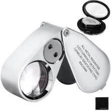 40X Metal Pocket Magnifier with Lights - Slivery Foldable LED Illuminated Jewellers Magnifying Glass Portable Eye Loupe for Jewelry Plants Coins Gems