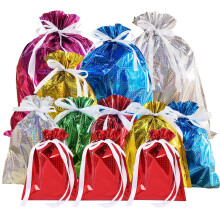 Foil Gift Bags Drawstring 12Pcs Large Solid Xmas Gift Bag Present Wrapping Bags,6 Col
