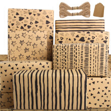 Recycled Kraft Gift Wrap Set - Eco Birthday Wrapping Paper, Tag String, Present Wrap