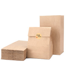 G2PLUS 50 Brown Kraft Bags - 13x8x24 CM Medium, Candy Paper Bags with Stickers for Sn