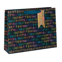 Glick Luxury,Happy Birthday Large Landscape, Navy Blue Gift Bag, Gift Wrap Bag, 355x275x100mm