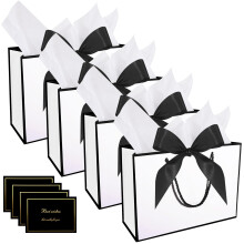 HuaJiao 4Pcs Mother's Day Gift Bags, Medium Present Bag with Bow Ribbon Tissue P