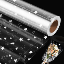 80cm*15m Clear Cellophane Wrap Roll with Star, Topeedy Star Gift Wrapping Paper Roll