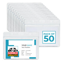Double Dragon, Pack of 50, Premium Quality Clear Plastic Horizontal Waterproof Badge