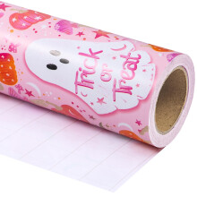 RUSPEPA Halloween Wrapping Paper Roll - Mini Roll - 43.2cm x 10m - Pink Ghost and Tri