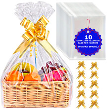 MAARA Extra Large Cellophane Wrap Bags For Hampers, Pack Of 10 (70CMX100CM/30"X40") Clear Hamper Basket Gift Bags For Present Packaging