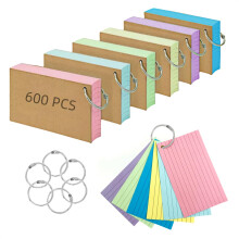Flash Cards 600 PCS Revision Cards Kraft Paper Notecards 5 * 3 Inch Multicolor Lined Flshcards with 6 Metal Binder Ring for Office Home School