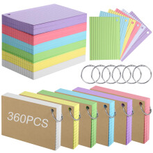 360 Pcs A6 Ruled Index Cards with Metal Binder Ring,Double-Sided Lined Revision Flash Cards
