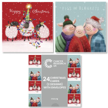 Cancer Research UK Box of 24 Charity Christmas Cards - 2 Designs - Humour Duo
