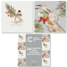 Cancer Research UK Box of 24 Charity Christmas Cards - 2 Designs - Titch and Humphrey