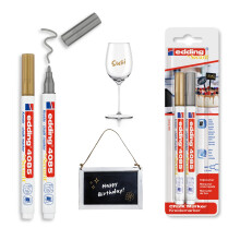 edding 4085 chalk marker - gold, silver - 2 chalk pens - round nib 1-2 mm - fine-nib