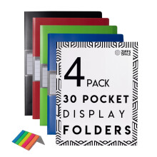Ziffs Office 4 x 30 Pocket A4 Display Folders - A4 Display Folders with Plastic Pockets - Display Book - Presentation Folders - 250 Sticky Labels In