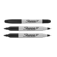 Sharpie Twin Tip Permanent Marker Pens - Black Ink - Pack of 3 - Fine & Ultra Fi