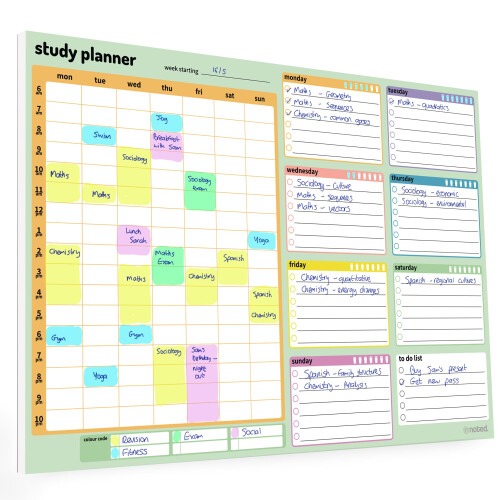 Study and Revision Planner Pad for Students - 52 thick A4 sheets for school, college