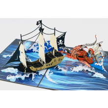 Three Dee Cards - Epic Pirate Ship Vs. Kraken 3D Pop Up Card: Fathers Day for Dad, Bi