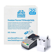 Double Dragon, 20 Rolls, 57 x 40mm Thermal Receipt Paper, Till Rolls for Credit Card