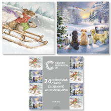 Cancer Research UK Box of 24 Charity Christmas Cards - 2 Designs - Festive Dogs Duo