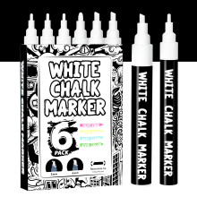 Hueritfly White Liquid Chalk pens - 6 Pack, Non-Toxic & Dust-Free, Chalk Pens for Windows and Glass, Blackboards, Whiteboards, Bright Colors Markers